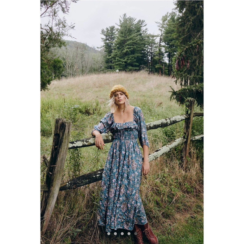 Free People’s Oasis Midi Printed dress, green combo, xs